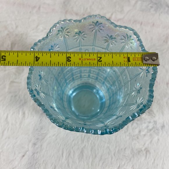 Imperial Glass Blue Iridescent Carnival Flower Block Scalloped Vase Lennox Rare - Picture 8 of 8